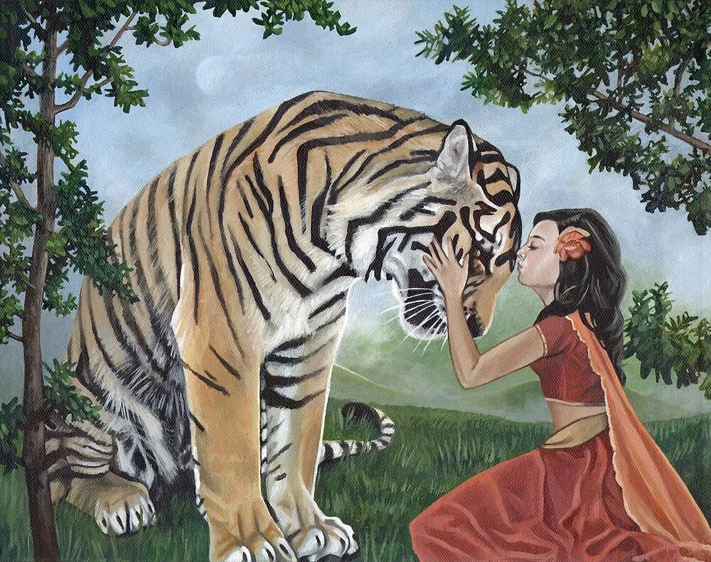 Мужчина коза женщина тигр. Обнимает тигра. Картина женщина с тигром. Тигр обнимает девушку. Человек обнимает тигра.