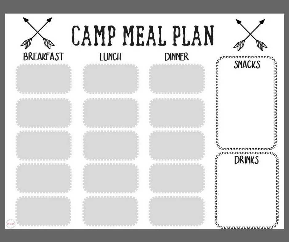 Camp list. Plan of Camp. Camping menu. Camping Plan.
