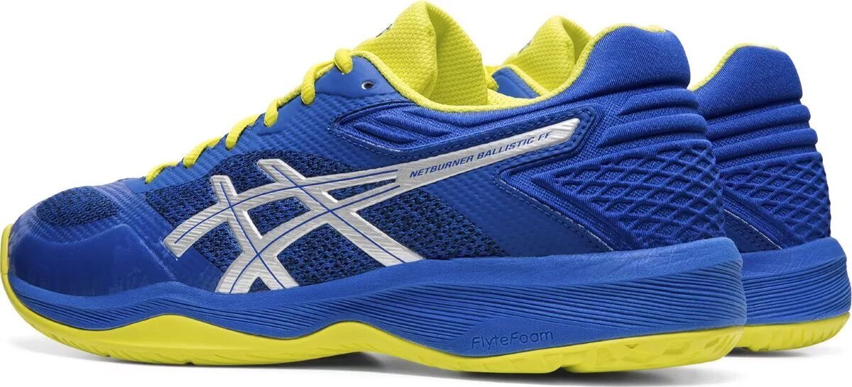 Желто синие кроссовки. Кроссовки ASICS Gel-Netburner Ballistic. Кроссовки волейбольные асикс синие. Асикс кроссовки мужские сине желтые. Netburner Ballistic FF.