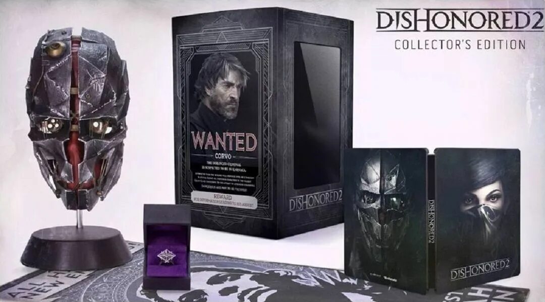 Dishonored 2 купить. Dishonored коллекционное издание. Коллекционка Dishonored. Дизонорд коллекционное издание. Коллекционное издание с шлемом.