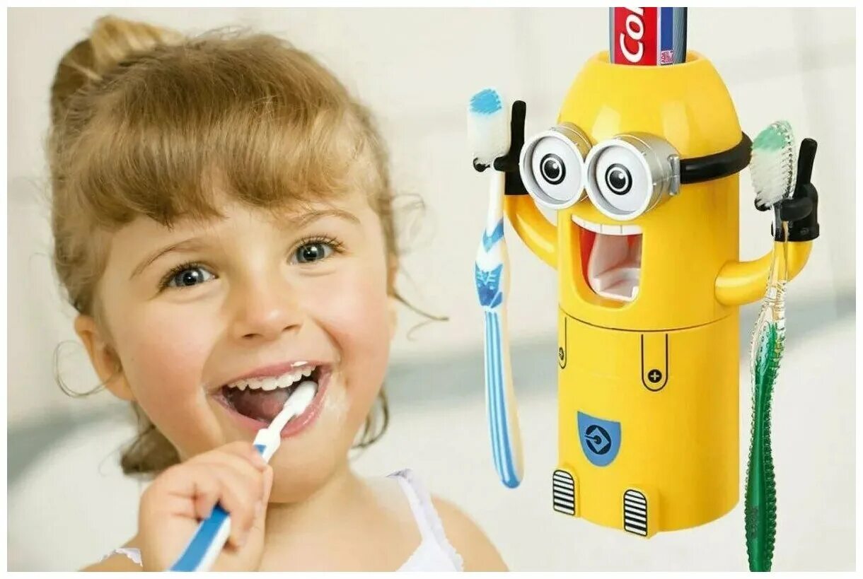 Выбираем пасту детям. Дозатор зубной пасты Миньон. Миньон дозатор для зубной. Миньоны держатель для пасты. Дозатор для зубной пасты детский.