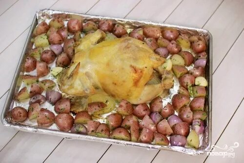 Картошка в виде курицы. Курица с картошкой в духовке. картошка в духовке на противне с курочкой. курица с картошкой в духовке на протвине. картошка с голенью в духовке на протвине.