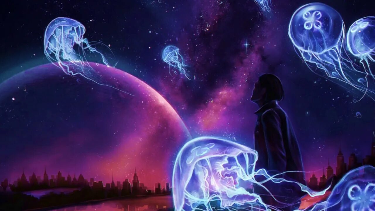 Сны и сновидения. Девушка ночь звезды. Космический круговорот. Волшебный космос. Спокойной ночи арт.