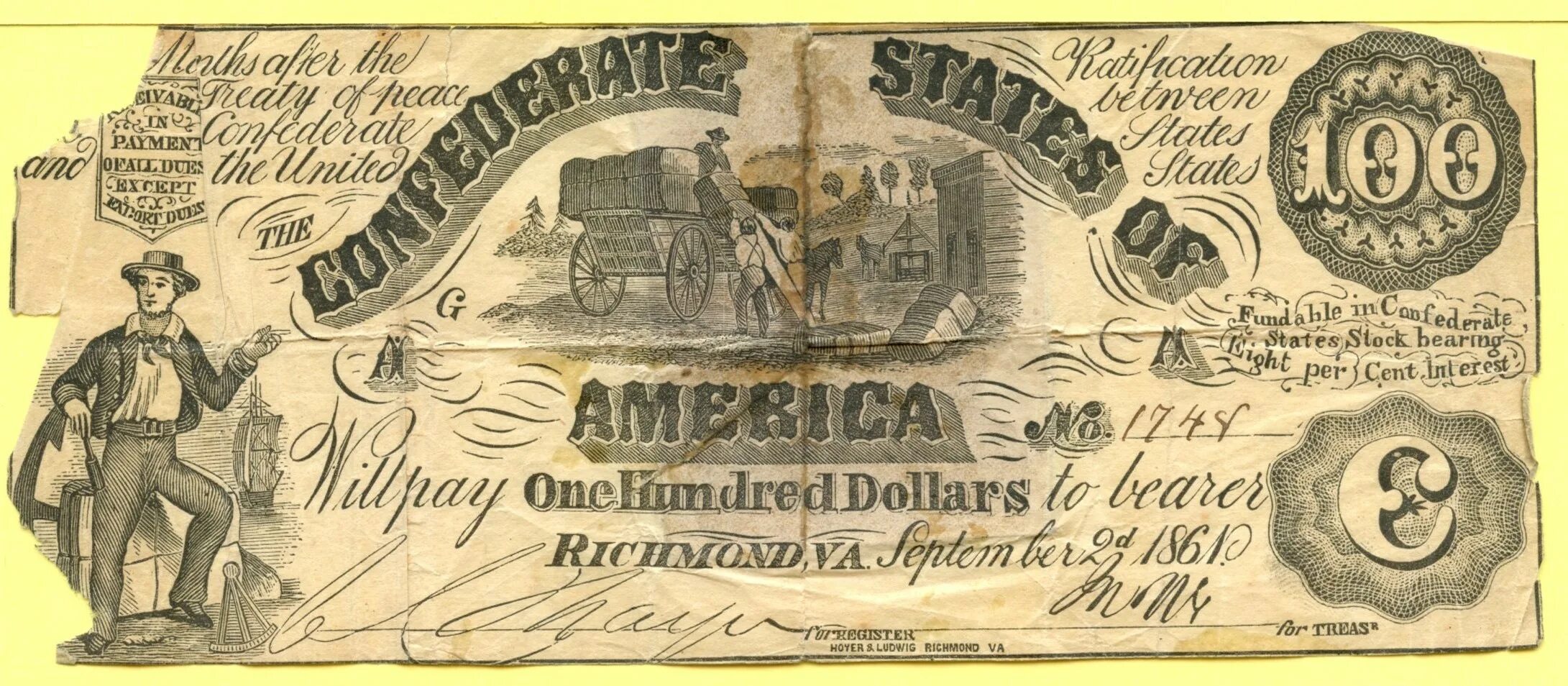 100 Долларов США 1861 года. Старинные американские деньги. Старые американские банкноты. Старинные бумажные деньги.