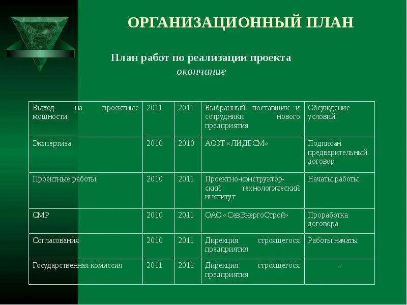 Организационный план проекта пример