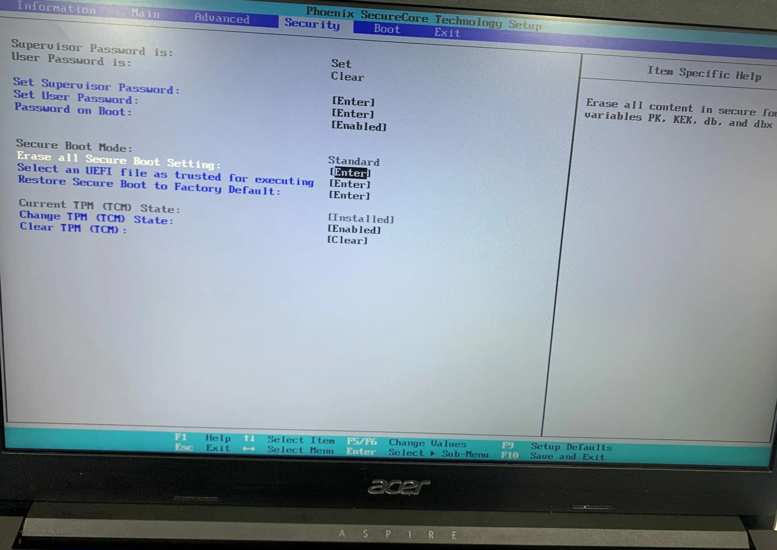 Secure boot и tpm. Acer Security Boot. Security Boot fail Acer. Безопасная загрузка Acer Aspire. На ноутбуке Boot failed.