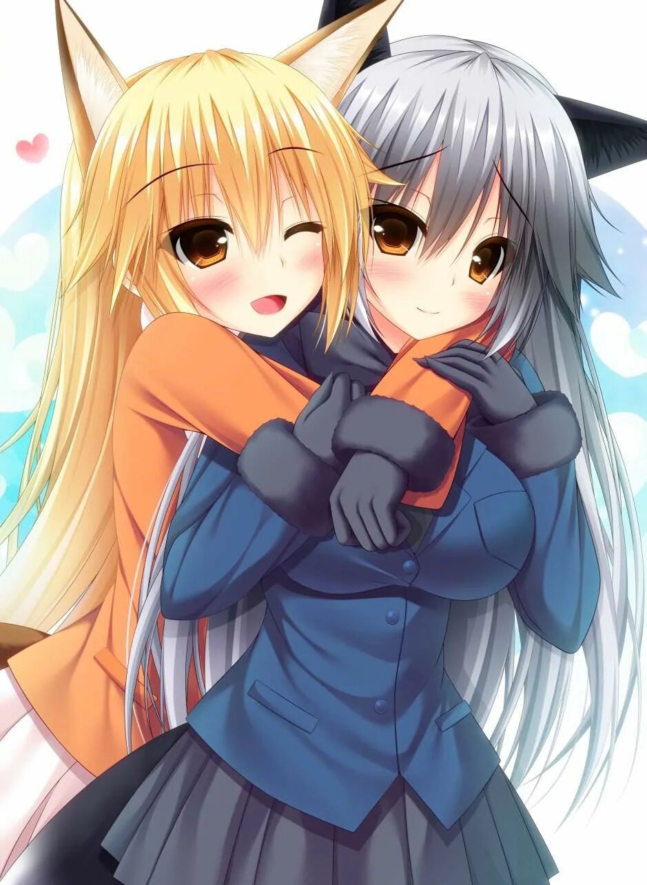 Ezo red fox kemono friends. Лисса рин. Kemono friends волк и лиса. Кемономими кицунемими. Девочка и лисенок арт.