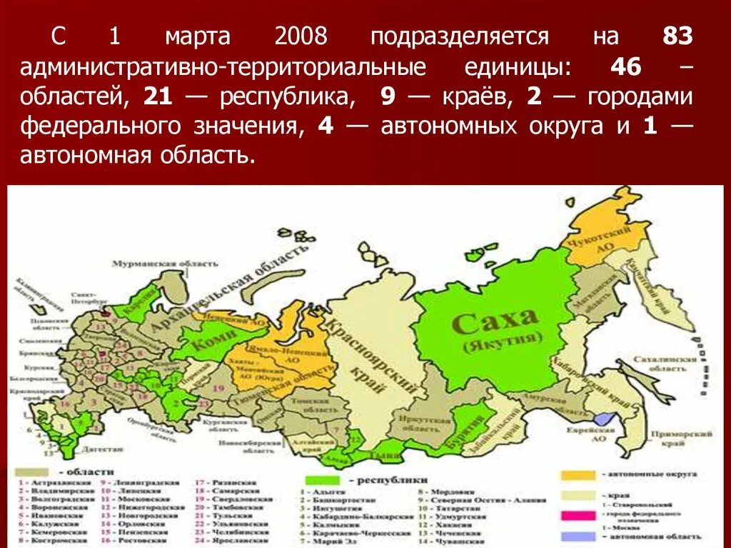 Главными и самыми крупными административно территориальными. Субъекты РФ Республики автономные области. Субъекты и города федерального значения России. Субъекты Федерации города федерального значения. Субъекты РФ области края Республики автономные округа.