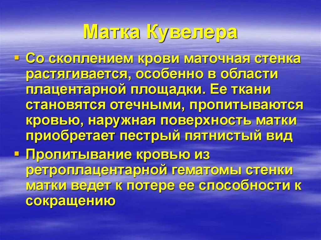 Матка Кювелера возникает.