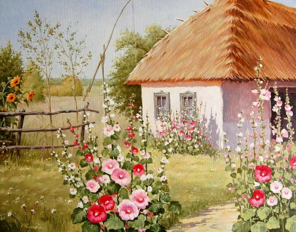 Домик акварель. Солнечные картины марти белл. Barbara rosbe felisky картины. Домик в цветущем саду. Художник barbara rosbe felisky.