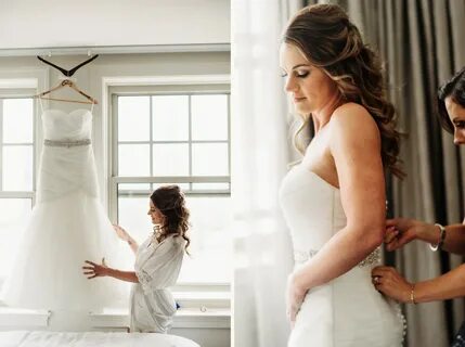 bride getting dressed by detroit wedding photographer heather jowett.