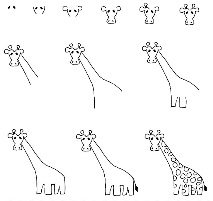 Рисунок жирафа. Схемы рисования для дошкольников. Пошаговое рисование для дошкольников. Жираф пошаговый рисунок. На рисунке изображен жираф
