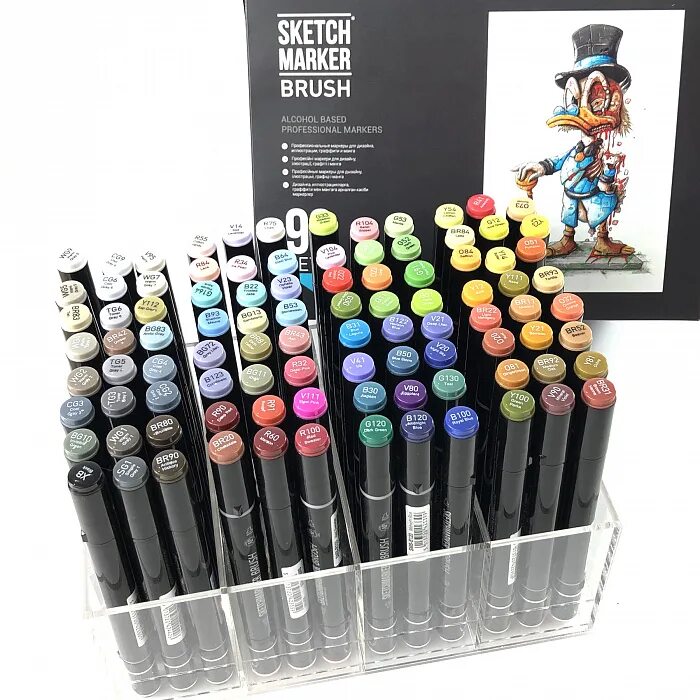 Sketchmarker. Маркеры скетчмаркер браш. набор маркеров sketchmarker brush 96 set 3- (96 маркеров в пластиковом кейсе. фломастеры sketchmarker brush. sketchmarker набор маркеров set 4, 96 шт..