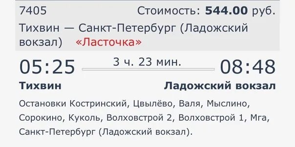 Расписание ласточки тихвин