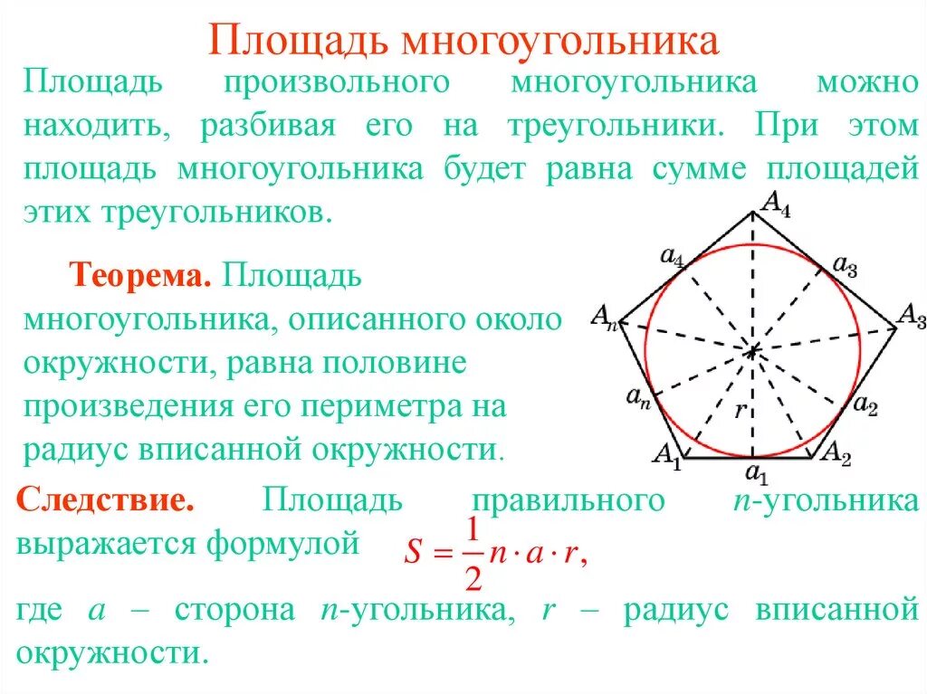 Периметр описанного многоугольника. Площадь произвольного многоугольника формула. Формула нахождения площади многоугольника. Площадь любого многоугольника формула. Формула нахождения площади произвольного многоугольника.