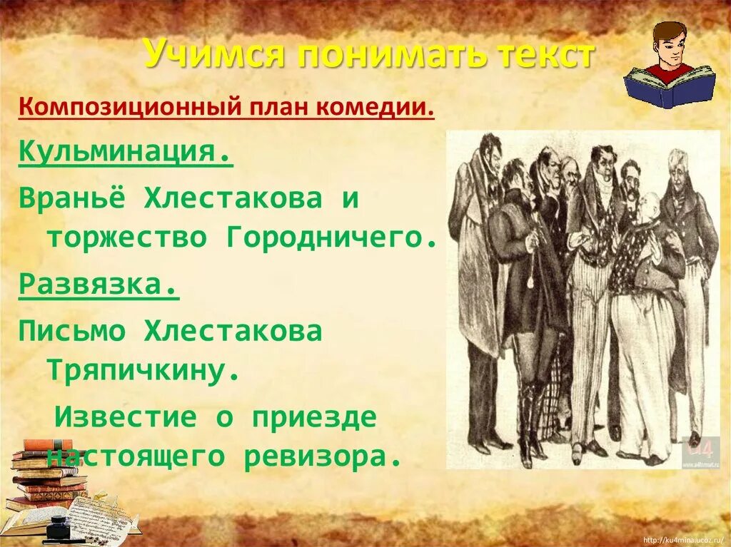 Письмо Хлестакова Тряпичкину. Городничий у Хлестакова. Известие о приезде Ревизора. Вранье Хлестакова. Известия приезда ревизора