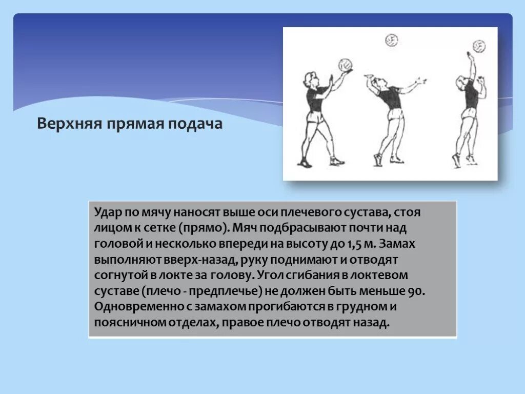 Подача мяча выполняется. Верхняя прямая подача. верхняя прямая подача в волейболе. верхняя прямая и нижняя прямая подача в волейболе. презентация на тему верхняя подача мяча.