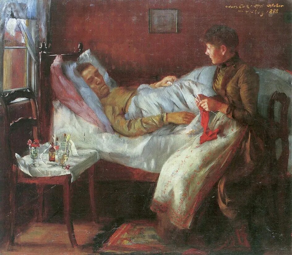 Больной в постели. Lovis Corinth, Франц Генрих Луис Коринт. Картина у постели больного. Больной в живописи.