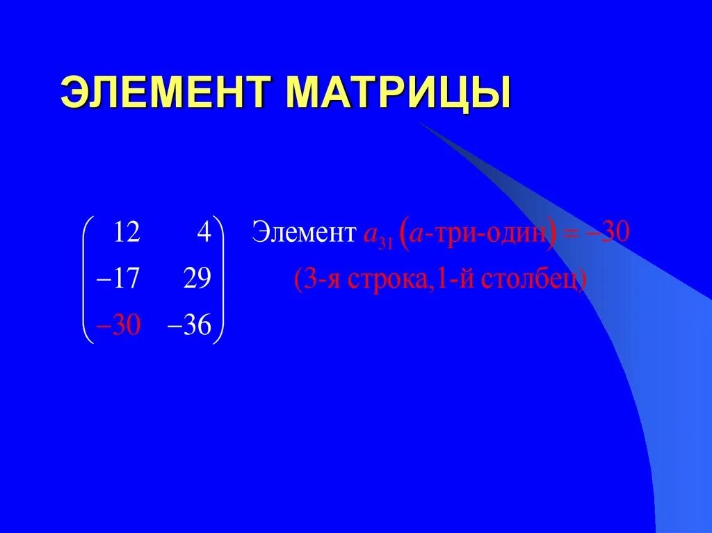 Элементы матрицы. Ведущий элемент матрицы это. Крайний элемент матрицы. Слайд матрица элементов.