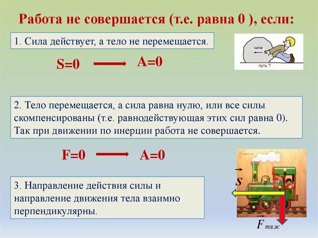 В каких случаях механическая работа равна 0. Когда механическая работа равна нулю. Работа равна нулю если. Работа силы равна нулю. Работа всегда положительна