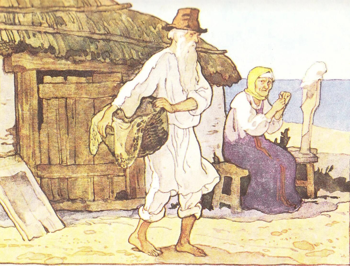 Старик со старухой пушкин. Золотая рыбка сказка художник дехтерев. дехтерев сказка о рыбаке и рыбке. пушкин старик и золотая рыбка.