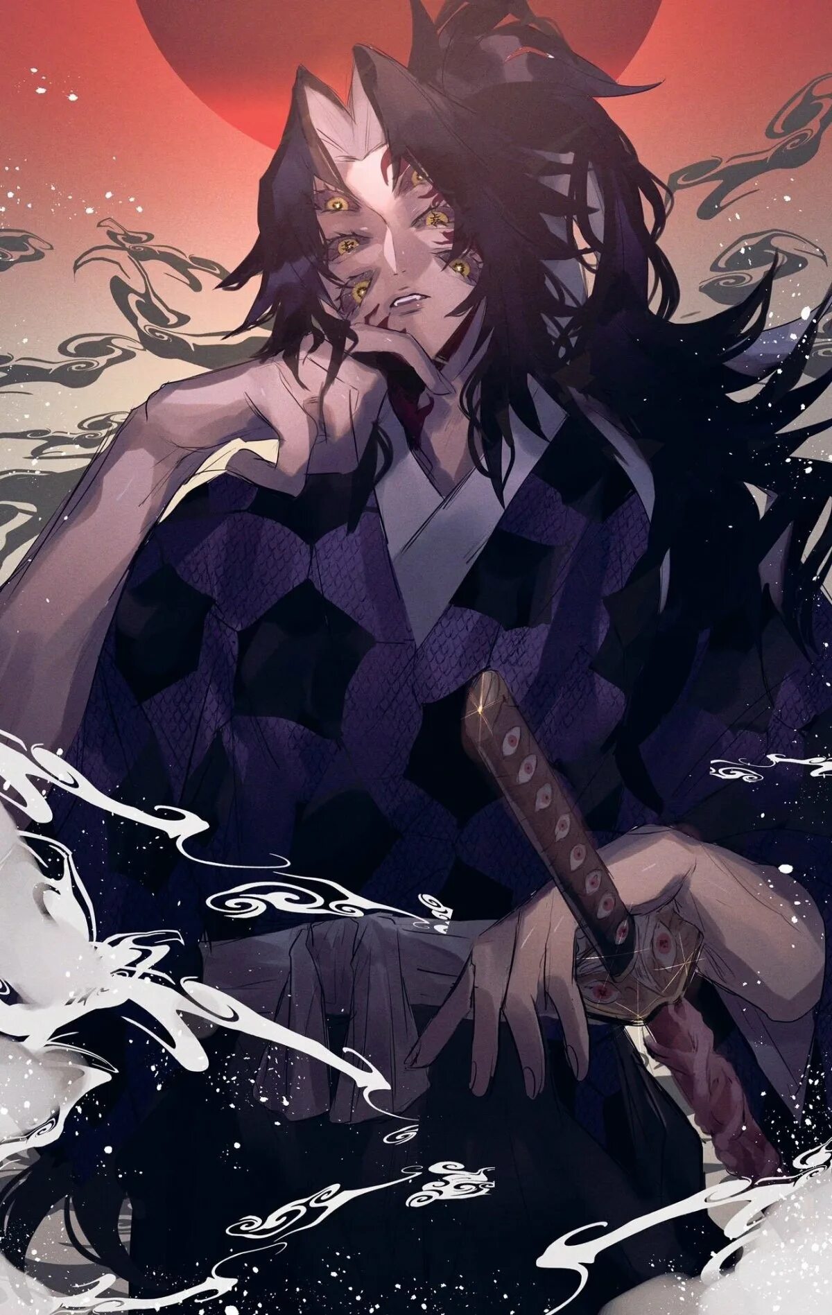 Высшие луны клинок. Демон Slayer Kimetsu. Аниме клинок рассекающий демонов демоны Кокушибо. 12 Лун клинок рассекающий демонов. Kimetsu no Yaiba Kokushibo.