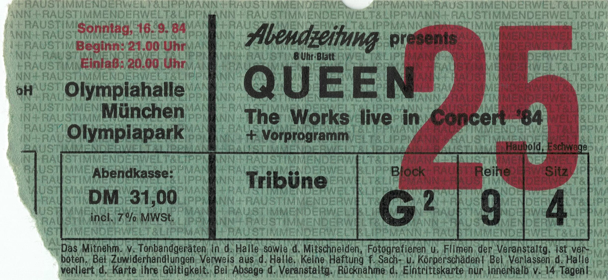 Куин Мюнхен 1984. Билет на концерт Queen. 16 Сентября 1984. Билет на концерт 1984 года-. All the concert tickets already