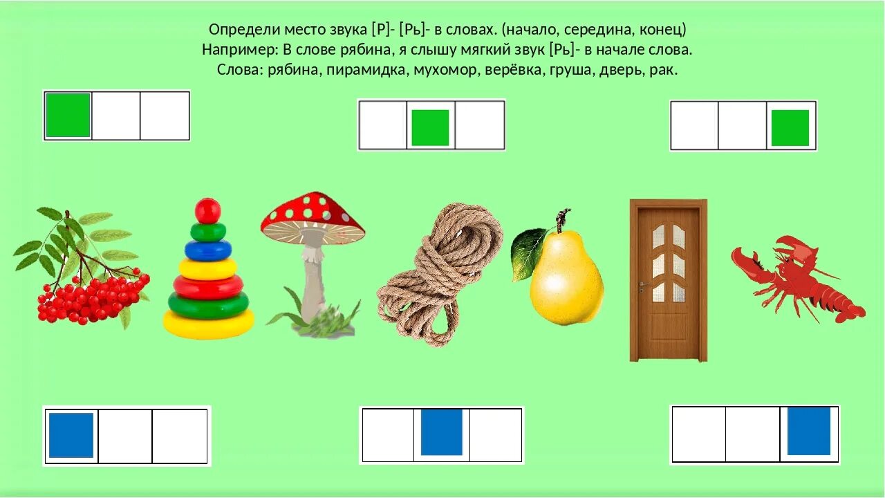 Обучение звукам игры. Определить место звука в слове. Место звука р в слове. Место звука р рь в словах. Определить место звука в слове старшая группа.