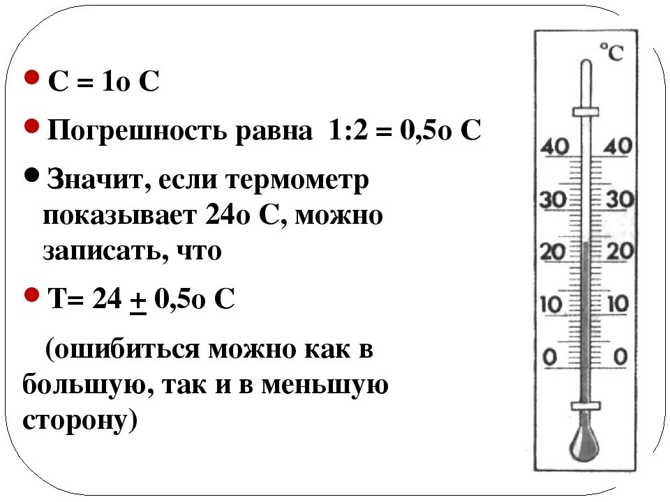 Погрешность измерения термометра. Погрешность измерения термометра физика 7 класс. Как определить абсолютную погрешность измерения термометра. Как посчитать погрешность термометра.