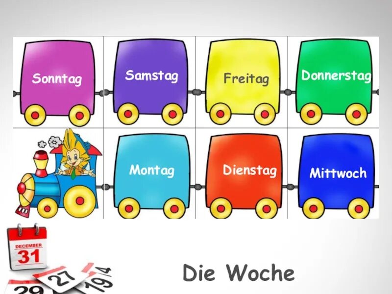 Lyb ytltkb yf. Паровозик с днями недели. Дни недели по немецки. Дни недели на немецком языке. Названия дней недели по немецки.