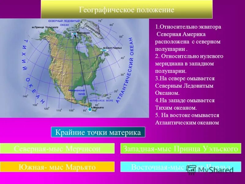 В каких полушариях располагается северная америка