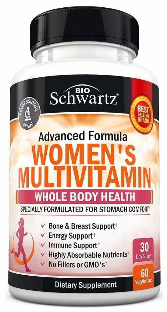 Multivitamin Womens BIOSCHWARTZ 60 капсул. BIOSCHWARTZ, Advanced Formula women‘s Multivitamin. Bio Schwartz women's Multivitamin (60 капс). Мультивитамины для женщин 60+. Женские мультивитамины отзывы