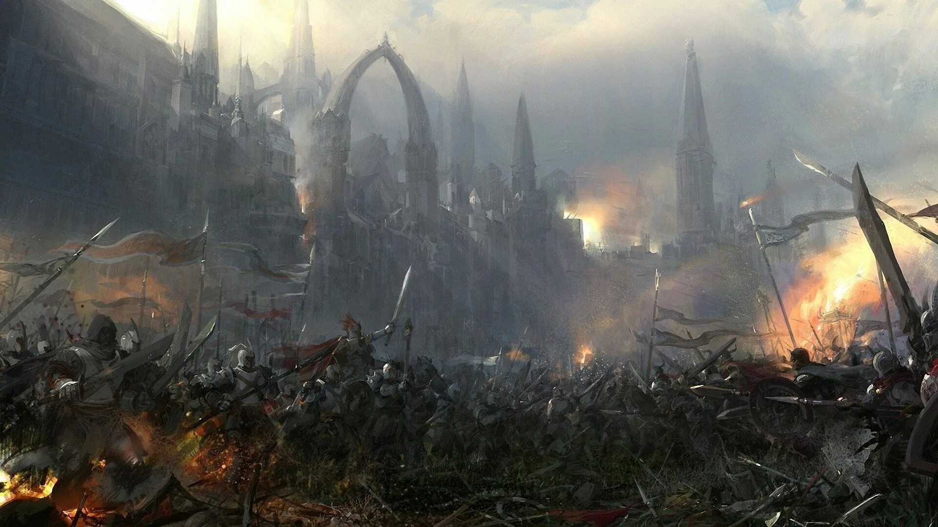 Мир после битвы. Warhammer Fantasy Battles Осада города. Средневековье арт. Поле битвы. Поле боя средневековье.