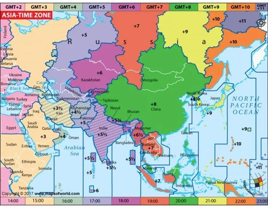 Часовые пояса. Карта часовых поясов. Временные зоны Азии. Часовые пояса Азии.