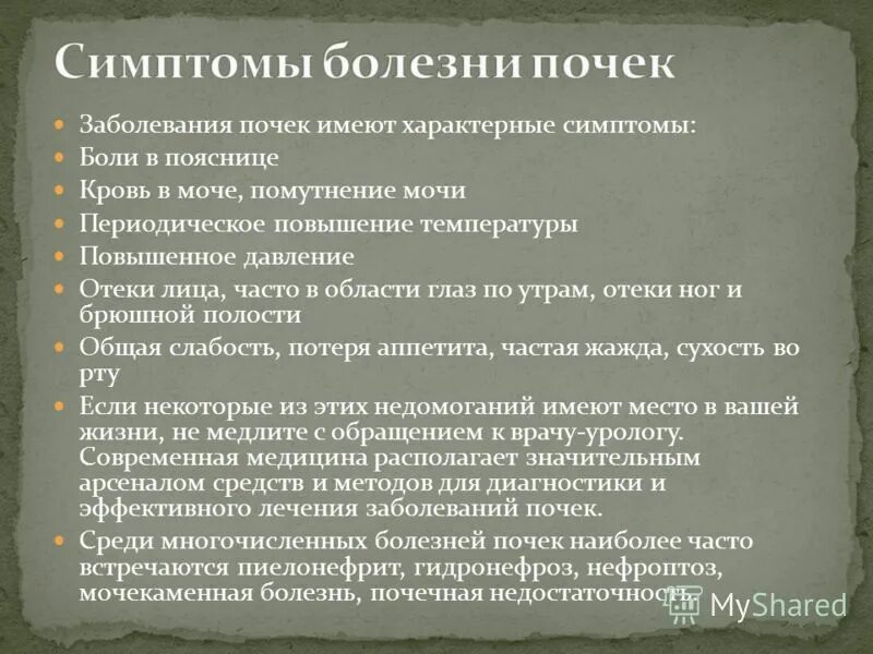 Где болит почка симптомы
