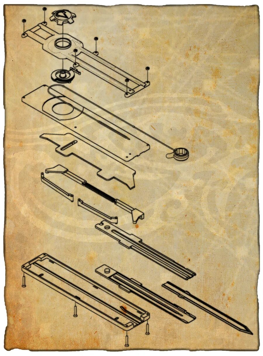 Ассасин Крид скрытый клинок чертёж. Чертеж клинка ассасина Creed. Скрытый клинок Альтаира чертежи. Механизм скрытого клинка ассасина.