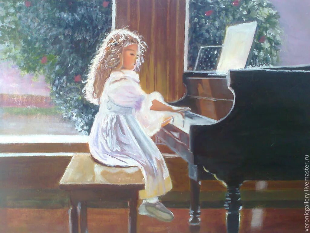 Девочка за пианино. Картина музыкальные. Рояль в живописи. Девочка за роялем.