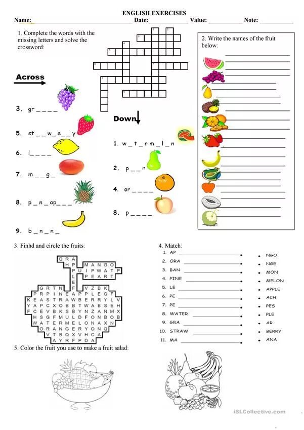 Vegetables exercises