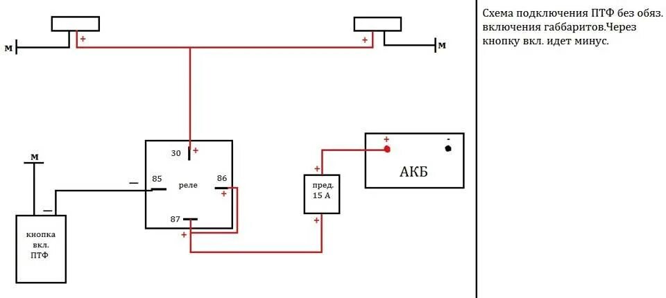 Схема подсоединения реле противотуманных фар. Противотуманные фары подключение через реле схема подключения. Схема подключения противотуманных фар в автомобиле. Схема подключения противотуманных фар через реле и кнопку. Как подключить птф через реле