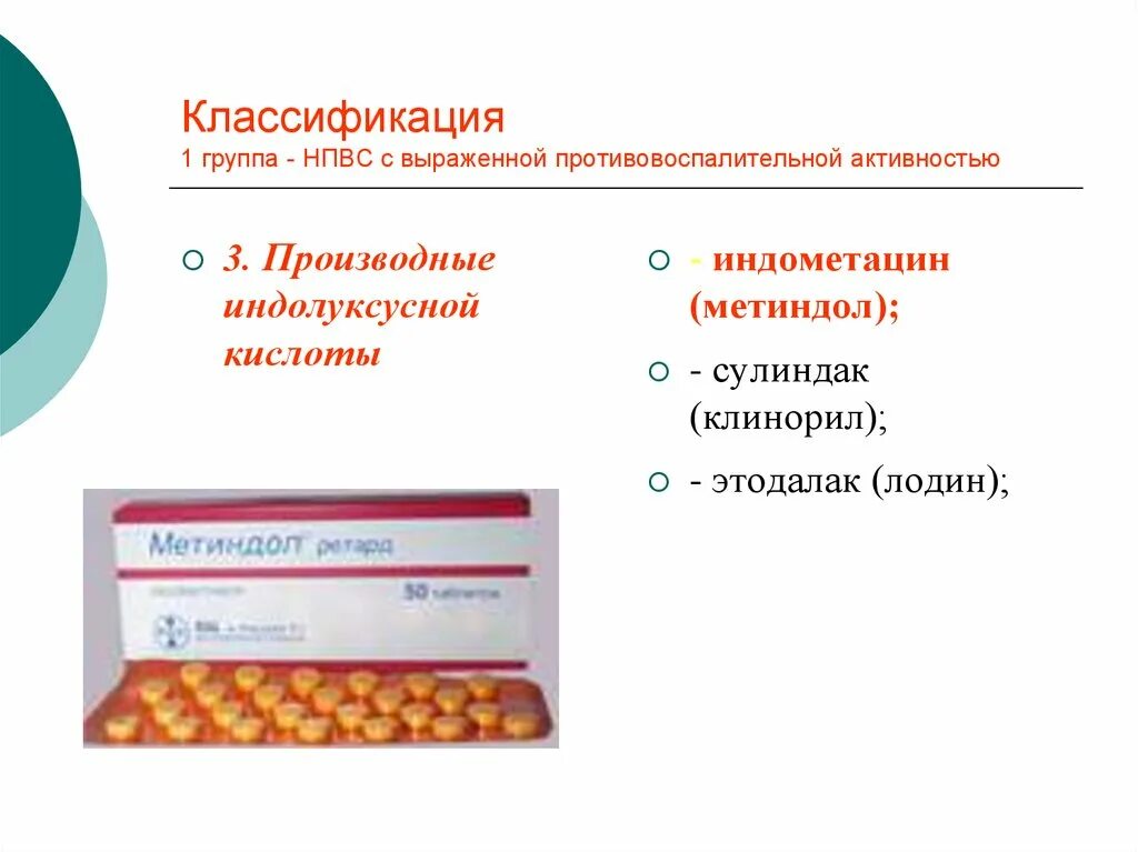 Классификация НПВС. Нестероидные противовоспалительные средства. Нестероидные таблетки. НПВС производные индолуксусной.