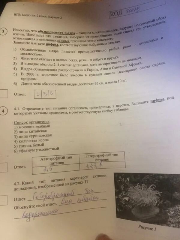 Впр по биологии 7 класс тест