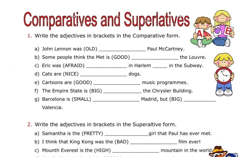 Superlatives Worksheets. Degrees of Comparison of adjectives Worksheets. Comparatives Worksheets. Comparatives and Superlatives Worksheets. New comparative and superlative