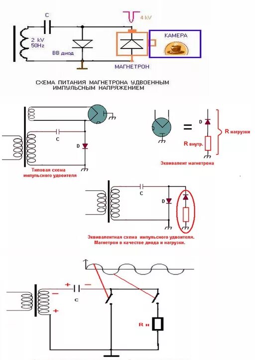 Схема подключения магнетрона в микроволновой печи. Схема включения магнетрона микроволновки. Схема включения магнетрона в микроволновой печи. Схема подключения магнетрона микроволновки.