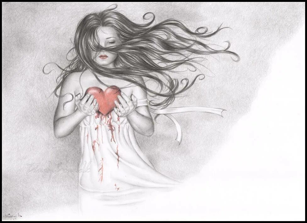 Заболела любовь. Сердце вырывается из груди. Девочка с разбитым сердцем.