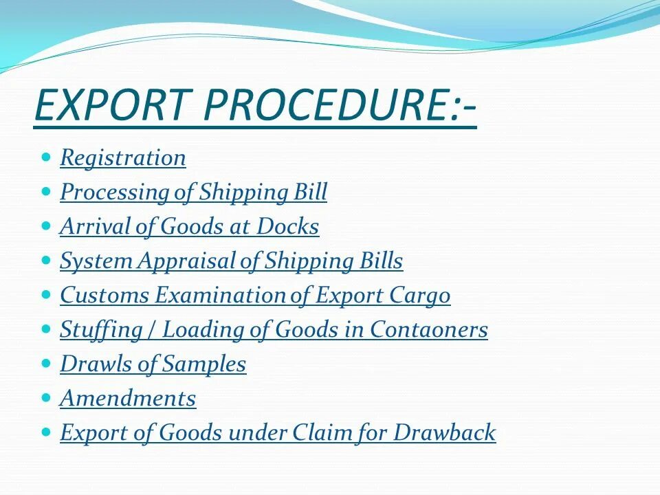 Processing export. Export process. customs process.