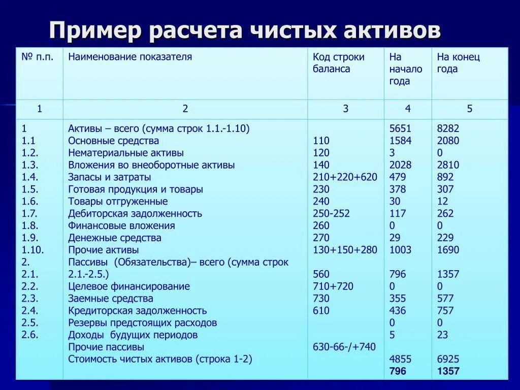 Чистые активы образец