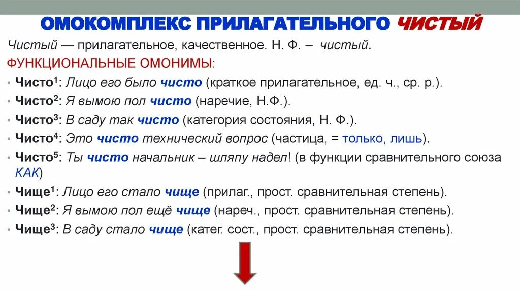 Чисто какая степень. Грамматическая омонимия примеры. Омонимия кратких прилагательных. Чист это прилагательное. Функциональная омонимия.