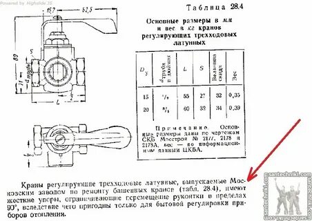 Размеры трехходовых кранов
