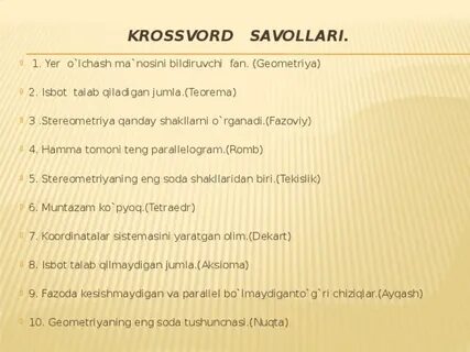 Test savollari