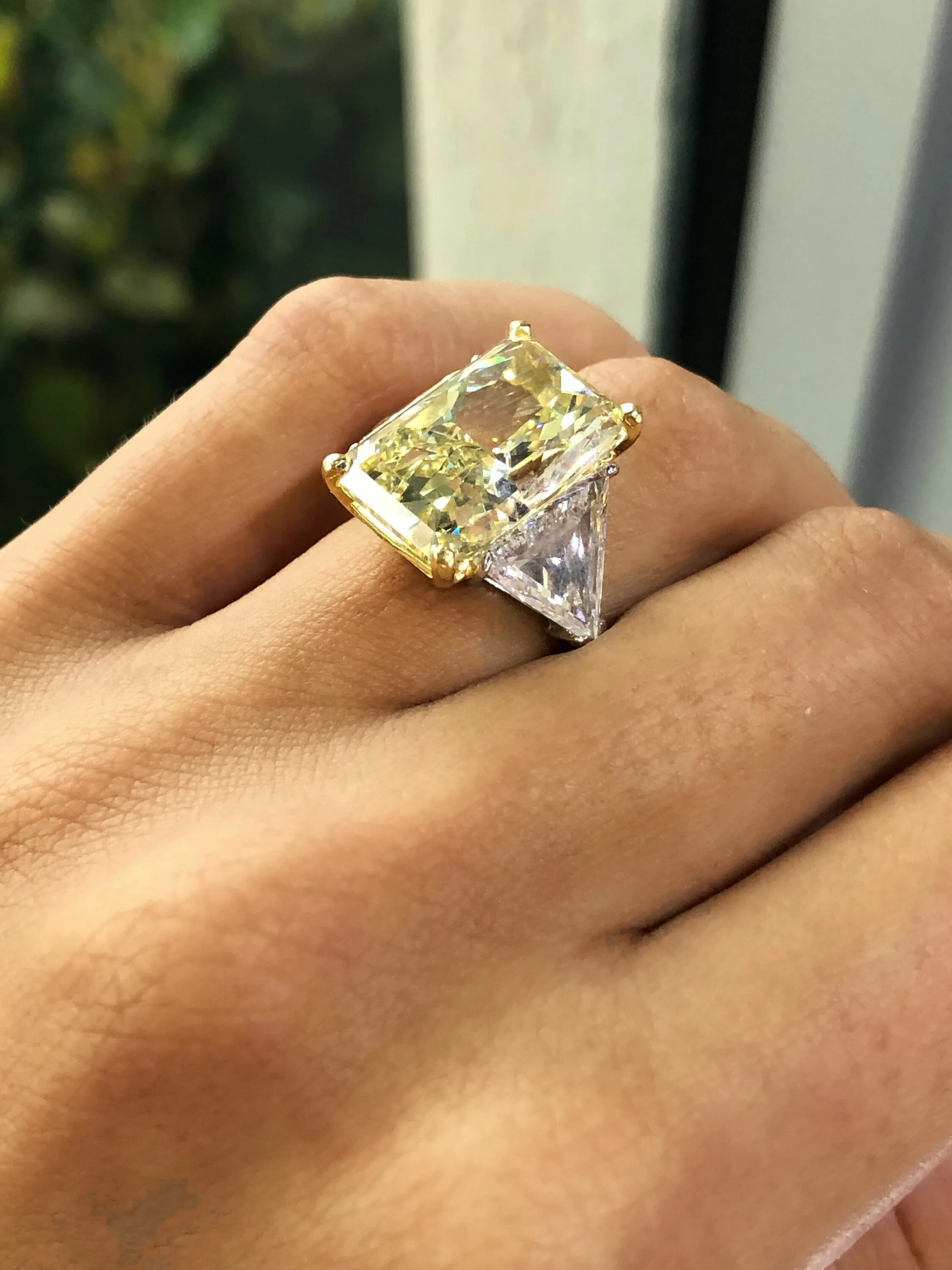 0.94Cts Yellow Diamond 3 Stone Ring Set in 18K White Yellow Gold GIA Cert SKU: 3